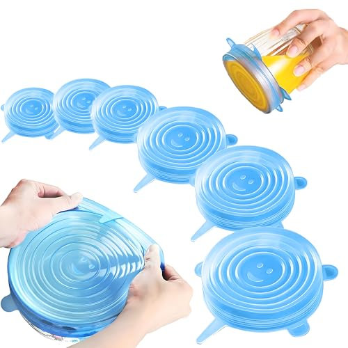 6 Stück Silikondeckel Dehnbar Silikon Stretch Deckel, Joghurt Deckel joghurt deckel silikondeckel joghurtbecher silikondeckel dehnbar getränkedosen verschluss überkochschutz silikon(Blau)