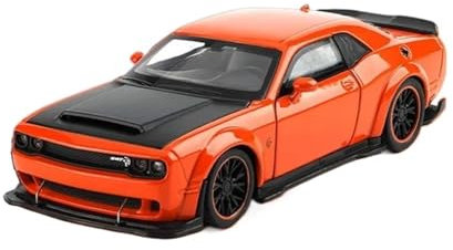 SYYANFEI Casting Car Modell 1:32 Für Dodge Challenger Hellcat SRT Metall Miniatur Auto Modell Sound Licht Pull Back Metall Junge Geschenk Sammlung Spielzeugauto(Orange)
