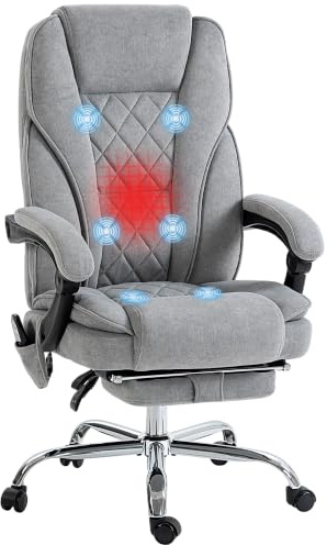 Vinsetto Bürostuhl Ergonomisch mit Vibrationsmassage und Wärme, Grau | Chefsessel mit Fußstütze, Höhenverstellbarer Schreibtischstuhl, Drehstuhl mit Samtoptik, Taschenfeder, Seitentasche
