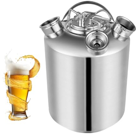Mqwdxzfes Reinigungsbehälter 10 Liter Bier Reinigungsfass, 3 Kopf ReinigungsbehäLter mit Deckel, Edelstahl Gewerbliche Biermaschinen Reinigungsbehälter für Heimbrauen, Bierzapfanlage, Milchtee