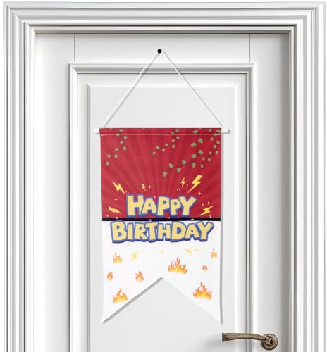 Türbanner Happy Birthday im Cartoon Stil, Vorgespanntes Oxford Tuch Türdekoration mit Cartoon Einfach zu Verwendendes Party Dekorationszubehör für Frauen Männer und Kinder