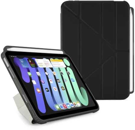 PIPETTO Origami No3 Pencil Case for iPad Mini (2024/2021), Slim 5-in-1 Stand Cover with Hard Clear Back, TPU Bumper, built-in Pencil Holder - Black