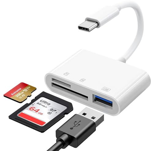 SD Kartenleser USB C, 3 in 1 USB C auf SD Kartenleser iPhone SD Card Reader usb c SD Karten Adapter mit MicroSD/SD kartenlesegerät Kompatibel mit iPhone 17 16 15, iPad,Samsung Galaxy, MacBook, Android