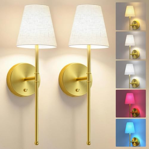 LUTEC Battery Operated Wall Sconce Set of 2, Rechargeable Wireless Wall Sconces with 5200mAh RGB Dimmable and Remote, 12 Colors Sconces Decor for Bedroom/Living Room/Hallway