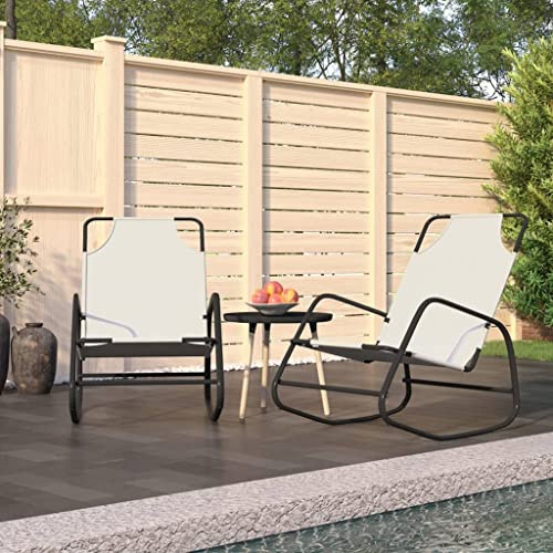 Hoopleep Schaukelliegen 2er-Set Creme, Stahlrahmen Textilene, 89x58x93,5 cm, für Garten, Terrasse, Balkon, bequemer Outdoor Liegestuhl