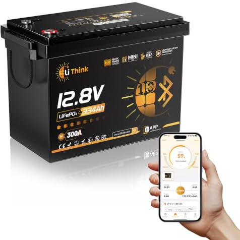 Li Think Batterie au Lithium LiFePO4 12V 334Ah Mini Pro avec Bluetooth, Certifiée ECE R10, BMS Intégré 300A, Protection Basse Température, Batterie Lithium 4019Wh pour Camping-cars