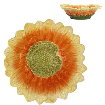 Gisela Graham Stoneware Sunflower Bowl, Yellow, 16cm, Serving Dips