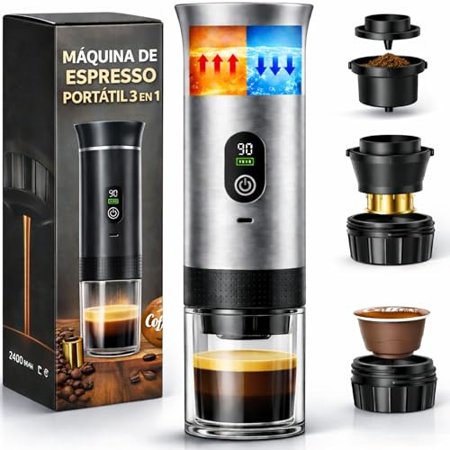 Cafetera Portatil Capsulas compatible con Nespresso Dolce Gusto y Café Molido - Versión Mejorada 2026 - Coffe Machine - Maquina de Cafe Portátil Cápsulas Universal Con Pantalla LED y Más Capacidad