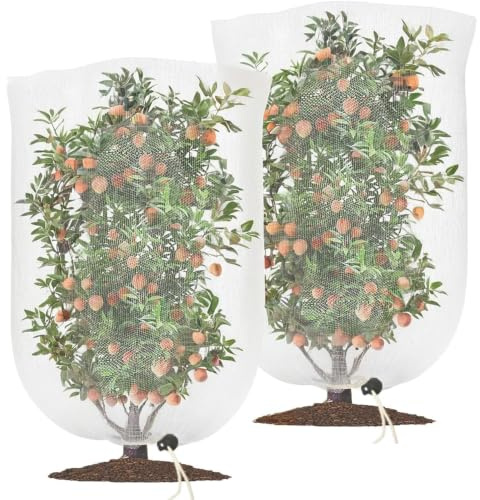 2 Pack Insect Bird Barrier Netting Mesh With Drawstring,Cherry Tomatoes Fruit Tree Netting, Garden Fruit Cage Net Cover for Tomatoes and Raspberry Plants, (80 x 80CM)