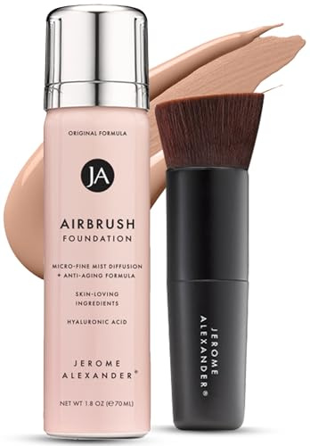 Jerome Alexander Magic Minerals AirBrush Foundation Make up Set - Foundation Spray + Pinsel - Integriertes Make-up mit Hautpflege feuchtigkeitsspendend (Warm Beige, 30 ml)