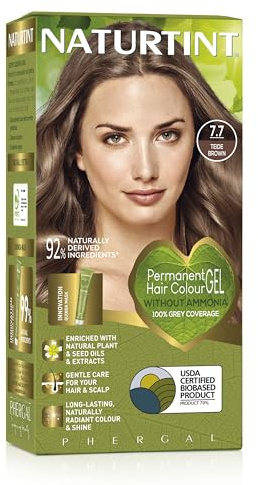 Naturtint Permanent Hair Colour Gel 7.7 Teide Brown, Plant Enriched, Biobased, Ammonia Free, Long Lasting Grey Coverage and Radiant Colour, Nourishment and Protection