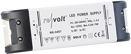 revolt Transformator: LED-Trafo, 230 V Input, 12 V Output, bis 75 W (LED Streifen Transformator, Sicherheits-Trafo)
