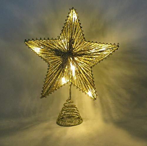 Christmas Concepts® Estrella elástica Dorada de 10 con Luces Blancas cálidas - Estrella de árbol de Navidad/Decoración navideña