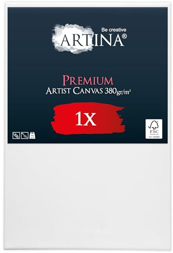 Artina Leinwand bespannt auf stabilem FSC® Keilrahmen verzugsfrei | 40x60cm weiß 3-fach vorgrundiert 100% Baumwolle Künstlerbedarf Qualität Künstlerleinwand Acrylmalerei 380g/m² Premium