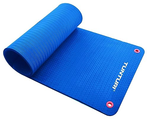 Tunturi Gymnastikmatte, extra dicke Fitnessmatte 1,5 cm, 140 cm, blau, Yogamatte zum Aufhängen