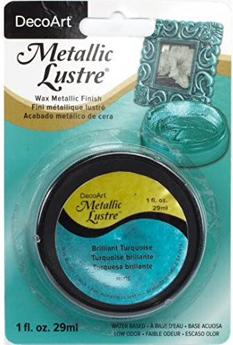 DecoArt Americana Metallic Lustre Jar Of Paint, Acrylic, Brilliant Turquoise, 15 x 10 x 2.50 cm