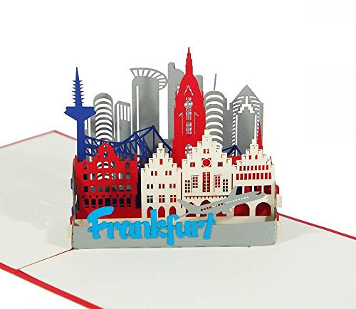 3D KARTE Frankfurt I Pop-Up Karte als Reisegutschein, Geburtstagskarte, Geldgeschenk I Klappkarte als Urlaubskarte, Souvenir aus Deutschland