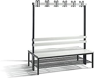 Doppelseitige Garderobenbank Basic mit Schuhrost, H1650xB1500xT756mm