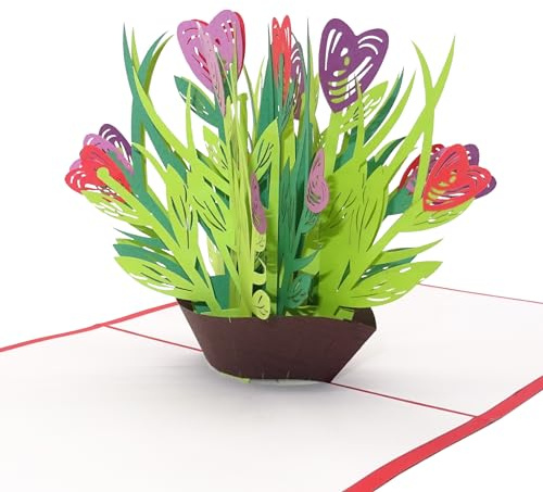 3D Pop-Up Karte Blumenstrauß mit Herzblüten – Muttertag & Geburtstag | Bunte Herzblüten als Blumengruß: glückwunschkarte, Gutschein, Geldgeschenk oder Dankeschön für persönliche Anlässe.
