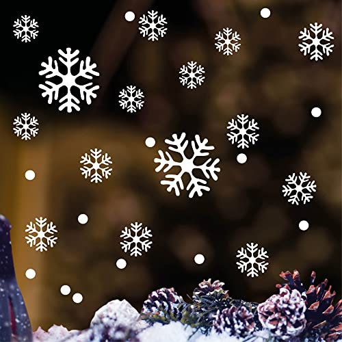 Wandtattoo-Loft Fensteraufkleber „Schneeflocken und Punkte“ - WIEDERVERWENDBAR – Aufkleber in der Farbe WEIß/konturgeschnitten/Fensterbild Wintermotiv/Adventsdekoration