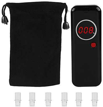 Sonew Alkoholtester, Promillemessgerät, Tragbarer Alkoholmessgerät mit LCD Anzeige, professioneller Alkohol Atemmelder mit 6-teilige Mundstücke Privaten Gebrauch zu Hause(schwarz)