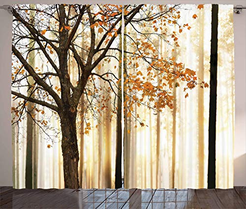 ABAKUHAUS Herbst Rustikaler Vorhang, Baum im abstrakten Holz, Wohnzimmer Universalband Gardinen mit Schlaufen und Haken, 280 x 225 cm, Orange Braun