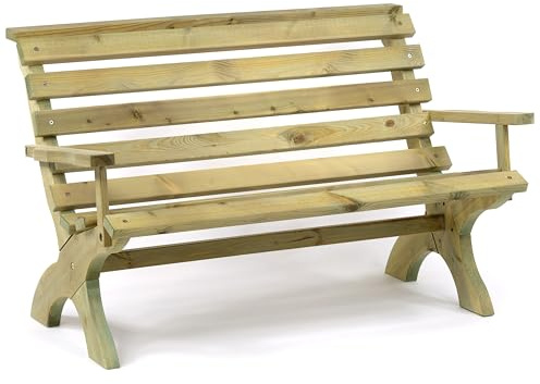 BrackenStyle Lilly Garden Park Bench with Arms, 125cm, Green Pine Wood | Durable Park Seat, Dip Treated Scandinavian