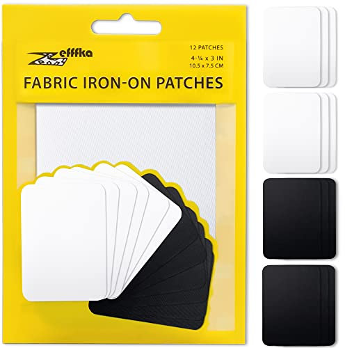 ZEFFFKA Kleider-Flicken zum Aufbügeln für Innen und Außen Stärkster Kleber 100% Baumwolle Verschiedene schwarz Weiß Farben Reparatur-Dekorationsset 12 Stück Größe 3 x 4-1/4 (7,5 cm x 10,5 cm)