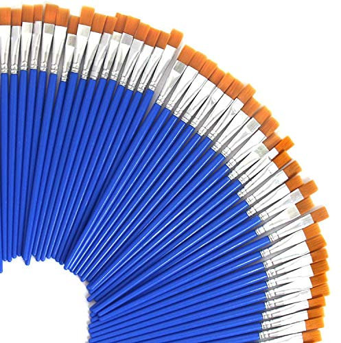 UPINS 60 Pcs 9mm Wide Flat Paint Brushes Set with Nylon Hair, Small Brush Bulk for Detail Painting, Short Plastic Handle, for Starter, Teens, Adults, Artis