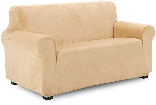 TIANSHU Samt Sesselbezug 2 sitzer,Soft Velvet Plush Couchbezug stilvolle Luxus-Möbelbezüge Anti-Rutsch-High Stretch Sesselbezug(2 Sitzer,Warmer Sand)