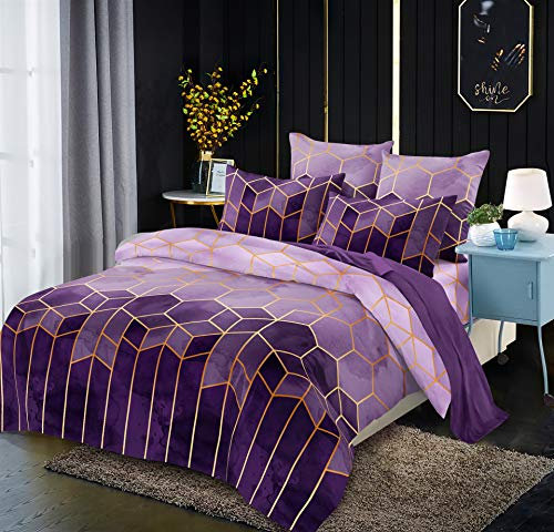 Luofanfei Bettwäsche Set 200x200cm Gestreift 3 Teilig Geometrisch Bettbezug Lila Violett Streifen Muster Microfaser Bettwäscheset Modern Exztra Weich Bettgarnitur mit Reißverschluss