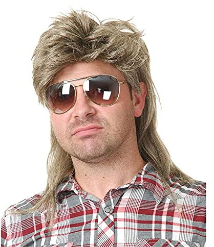 Männer Blonde Vokuhila 80er Mullet Perücke Herren Lang Synthetische Haare Cosplay Halloween Kostüm Party Beweig