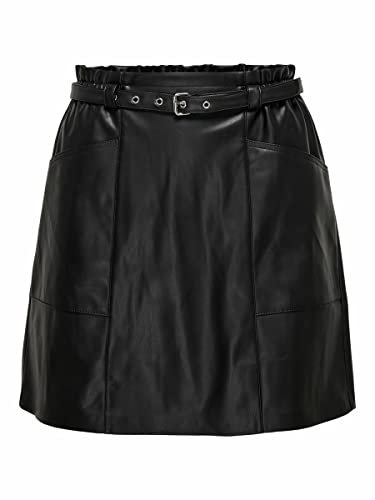 ONLY Damen Mini Bleistift Kunstleder Rock | High Waist Stretch Lederoptik | Kurz mit Gummibund ONLHEIDI, Farben:Schwarz, Größe:XL