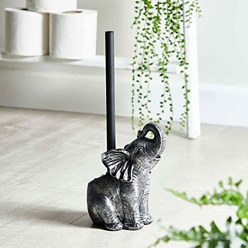 EEMKAY® New Antique Silver Finish Elephant Toilet Brush Bathroom Decor M-21