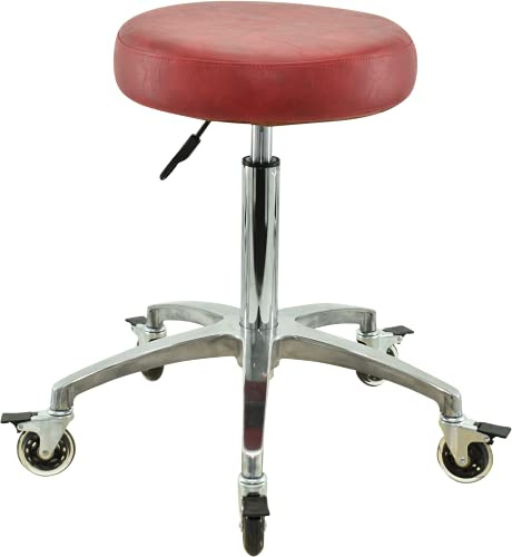 VAKON SALON - Rollhocker Rot auf hochwertigen Rollen mit Bremse - Höhenverstellbarer Drehhocker 55-75 cm - Rundhocker Praxishocker Bürohocker