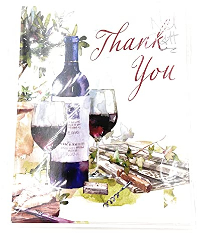4 x kleine Noel Tatt Dankeskarten (innen blanko), weißer Hintergrund mit Wein- und Käseplatte (Design Nr. 4)