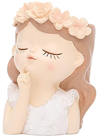 Baoblaze Ragazza Testa Viso per Piante Donne Busto per Fiori Cactus succulenti per fioriere Soggiorno per Interni Desktop, 7,5x7,5x11 cm