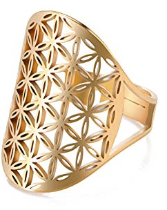 TEAMER Bague réglable en acier inoxydable motif archange métatron pour femme et fille (Or - style B)