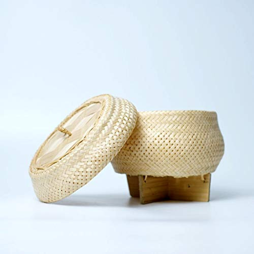 Bamboo Rice Steamer serving Basket kratip Container Handmade Kitchen Decor Design with stand- Handwoven use for steam Sticky Rice in Thai Thailand Laos (6 Inches)