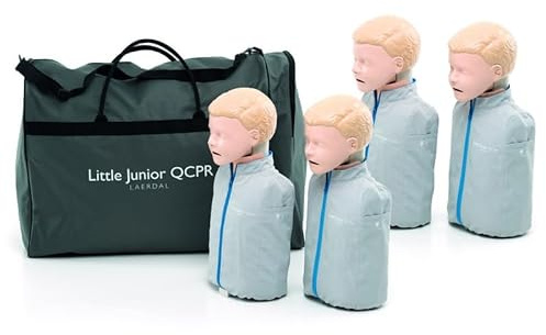 Little Junior QCPR Laerdal Realistische Junior Trainingspuppe für Eltern & Trainingskurse - 4er Set Junior QCPR Trainingspuppe für Erste Hilfe Training - Realistische Anatomie, helle Hautfarbe