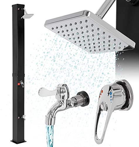 ML-Design Solardusche 40 L 217cm eckig mit Fußdusche und Regenduschkopf, Schwarz, warmes Wasser, bis 60°C ohne Stromanschluss, mit Gartenschlauch-Anschluss, Solar Gartendusche Außendusche Pooldusche