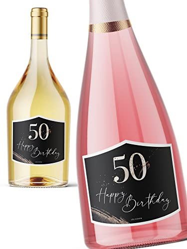 JoliCoon 50 Happy Birthday - Etichetta per bottiglie - 50 anni compleanno 9,3x7,8cm