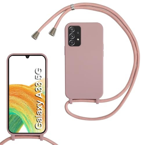 MBSLFY Lanyard Case for Samsung Galaxy A33 5G, Liquid Silicone Protective Phone Case with Strap Adjustable Neck Cord Necklace Soft Cover for Samsung Galaxy A33 5G, Dark pink