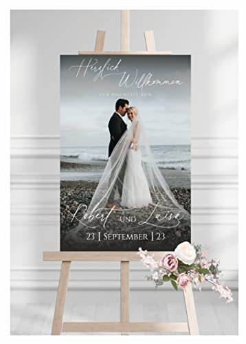 Manschin Laserdesign Willkommensschild Aluverbund personalisiert - selbst gestalten - Made in Germany - Welcome Willkommen Schild für Hochzeit, Geburtstag und alle Anderen Feste (Aluverbund, 45x30cm)