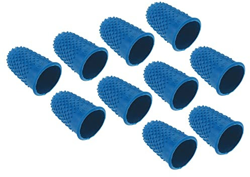 PATIKIL 0.71 10Pack Gummi Fingerspitze Silikon Daumen Fingerkuppen Schutz Abdeckungen Schutzpolster Fingerhut Griffe für Büro Zählen Nähen Mittel Größe Blau