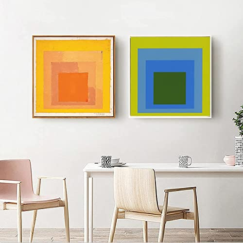 XCPORA Josef Albers Poster 《Hommage an den Platz》 Josef Albers Wandkunst Josef Albers Drucke und Leinwandmalerei für Wohnkultur Bilder 40x40cmx2 Kein Rahmen
