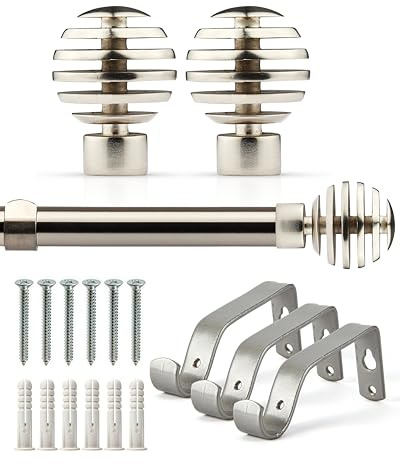 Emma Barclay Extendable Curtain Pole With Finials Brackets & Fittings Sets 16-19mm in Brushed Silver Metal Curtain Poles For Eyelet Curtains Rod - Metal Sliced Collection 1.6m - 3m Brushed Silver