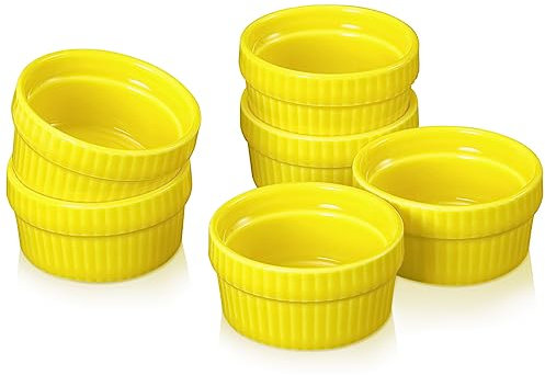 Mini Ramekins 1.5 oz, Vidalenta Dipping Sauce Cups, Porcelain Souffle Dish Ceramic Tiny Bowls Dip Bowls Set of 6, Small Ramekins Small Bowls for Charcuterie Board, Microwave & Oven Safe, Yellow