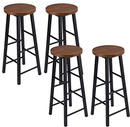 WOLTU 4X Barhocker Bistrohocker Tresenhocker Barstuhl, Gestell aus stabilem Stahl, Stizfläche aus MDF, Dunkelbuche BH130dc-4