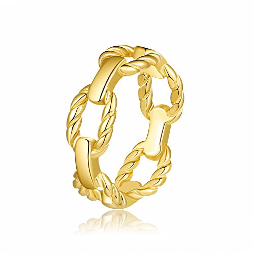 YeGieonr Gold Ring für Damen, 18K Vergoldung Edelstahl Siegelring, Modeschmuck Geschenk für Frauen und Mädchen (Verdrehte Kette, 55(17.3))